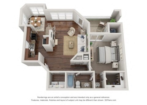Floor plan for 1 bed, 1 bath, 776 sqft